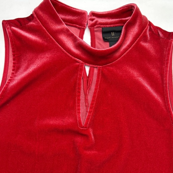 Worthington Red Velvet Mock Neck MIDI Sleeveless Dress Y2K Women's Size M Vamp - Picture 4 of 8